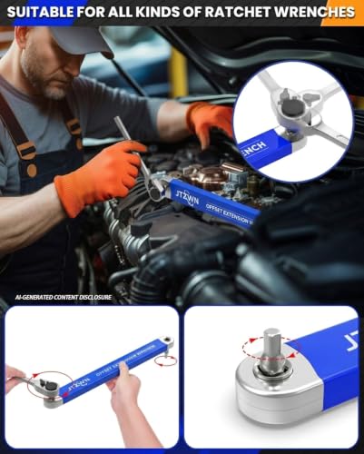 Image of Offset Extension Wrench, 15in, 1 /2, 3 /8, 1 /4 Drive Adapters | High Carbon Steel Chain Drive Tool for Engine Bays, Car Repair And Confined Spaces