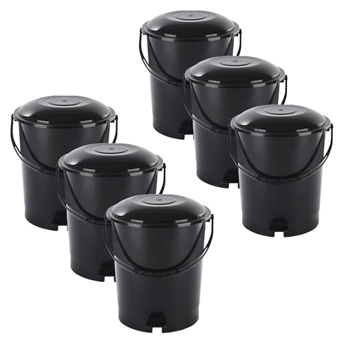 Kuber Industries Pack of 6 Plastic Dustbin for Home with Pedal Lid & Handle | 7 Ltr Dustbin for Kitchen Bathroom & Office | Garbage Bin for Wet or Dry Waste | Check Dhakkan- Black