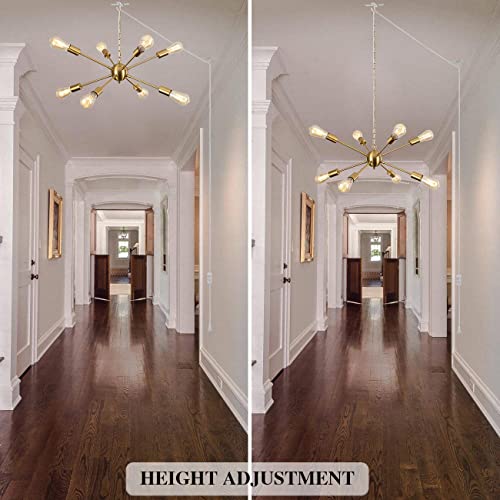 Lasenchoo 8 Lights Plug In Chandelier, Hanging Lights With Plug In Cord 16.4Ft & Switch, Plug In Pendant Light Gold Chandeliers For Living Room Bedroom Dining Room, Outdoor Chandeliers For Gazebo #TOP3