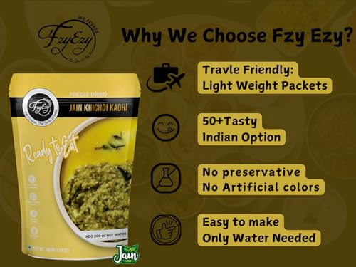 Image of FzyEzy Freeze-Dried Jain Kadhi Khichdi | Instant Ready-to-Eat Meal | Pure Vegetarian | No Onion, No Garlic | Gluten-Free & Preservative-Free | Just Add Hot Water (48g)