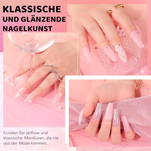 Aokitec Dipping Powder Nails Set - Pink & Glitzer Dip Powder mit Dip Liquid Base Nagelzubehör für Nail Art, Nägel Set zum einfachen Mitnehmen, Nägel Selber Machen, Geschenk für Frauen & Mädchen