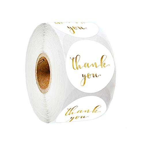 XCSM 500pcs Stickers/Roll Gold Thank You Stickers Foil Decorative Adhesive Gift Envelope Labels Stickers