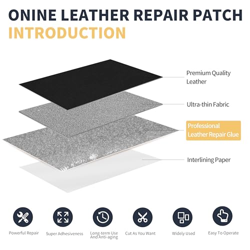 Image of ONine Leather Repair Patch,Leather Repair Tape, 3 x 60 inches Leather Repair Patch for Furniture,Vinyl Repair kit,Leather Couch Patch,for Sofas, Furniture, car Seats(Black-Fine Grain)