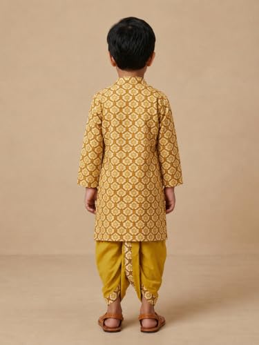 Image of The Mom Store Baby /Kids Boys Dhoti Kurta Set | Dhoti and Kurta | 100% Cotton | Comfortable | Ethnic | Festive Look | Block Prints | Colored Dhoti | Blue