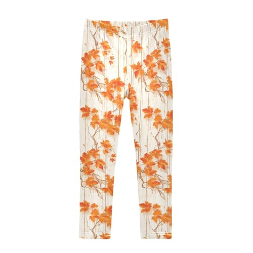 KLL Autumn Leaf on Old White Wooden Toddler Girls' Legging Stretchy Full Length Dance Pants Sports