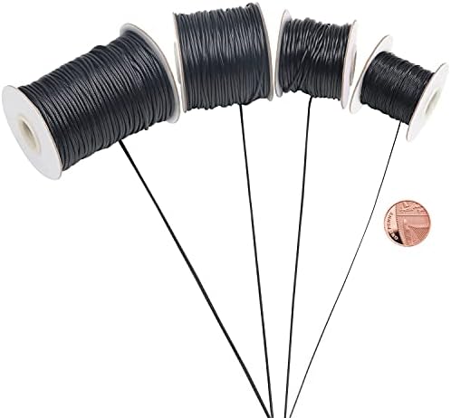 Handi Stich 55 yards Black Waxed Jewellery Making Cord (4 Sizes) - 0.5/1/1.5/2mm Thick - Each Spool is 50m - Beading Thread for Necklaces & Bracelets - Wax Coated String for Arts, Crafts and Sewing