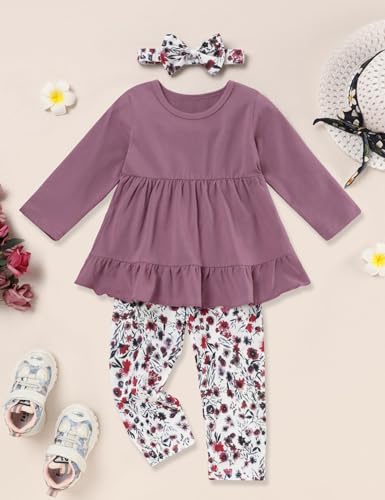Image of Toddler Girl Clothes Long Sleeve Ruffle Dress Top and Jeans Pants Toddler Girl Fall Outfits