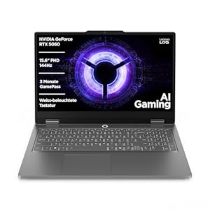 Lenovo LOQ Essential Gaming AI Laptop | 15.6" FHD 144Hz | NVIDIA GeForce RTX 5060 | Intel Core i5 | 16GB RAM | 1TB SSD | Win11 | QWERTZ | Weiss-beleuchtete Tastatur | Grau | 3 Monate GamePass