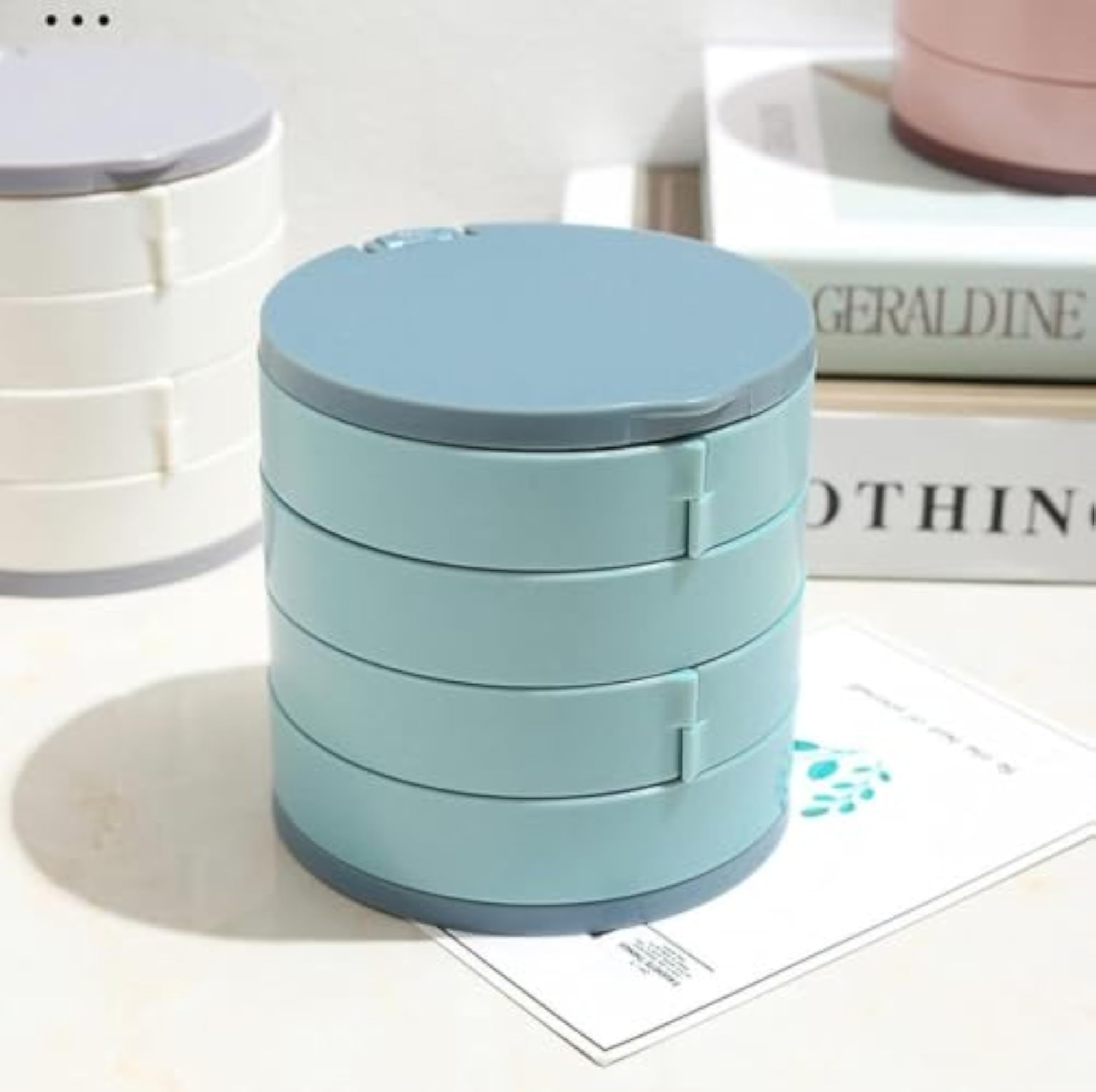 Rotating Jewellery Organiser Box with Mirror, Multi-Layer Design