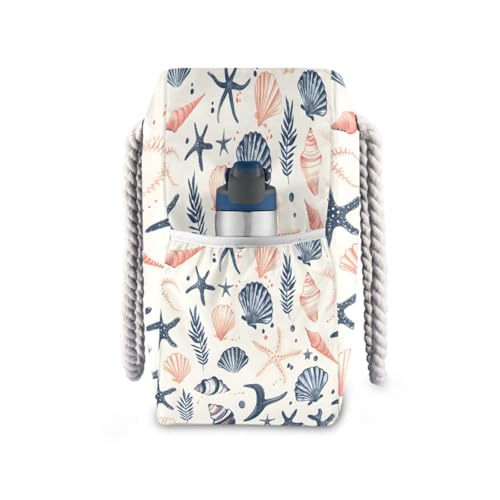 Beach Bag - Large Tote Bags for Women Sea Shells Stars Mollusk Coral Shoulder Bags Zipper Waterproof Sandproof for Travel Gym Swim Daily3
