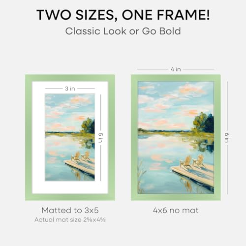 Image of Homeforia 4x6 Green Picture Frame, High-End Metal, 3x5 Mat, Glass | High End Aluminum, Tempered Glass, Acid-Free 3x5 Removable Mat, 4x6 in Edge-to-Edge Display 6x4, Wall Kit, Set Of 1