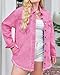 Vetinee Women's Jackets for Women Fashion Dressy Oversized Boyfriend Magenta Pink Button Up Frayed Raw Hem Long Sleeve Pockets Denim Jean Jacket Shacket XX-Large Size 20 Size 22