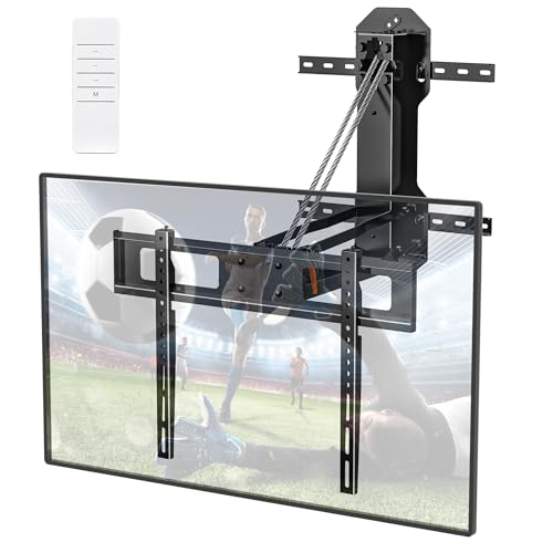WHYFONE Motorized TV Mount with Remote for 32 to 85 inch Screen up to 88 lbs Electric TV Mount Drop Down 17.7 Height-Adjustable on Fireplace Max VESA 600x400mm 8-16 Wood Stud/Brick/Concrete Wall