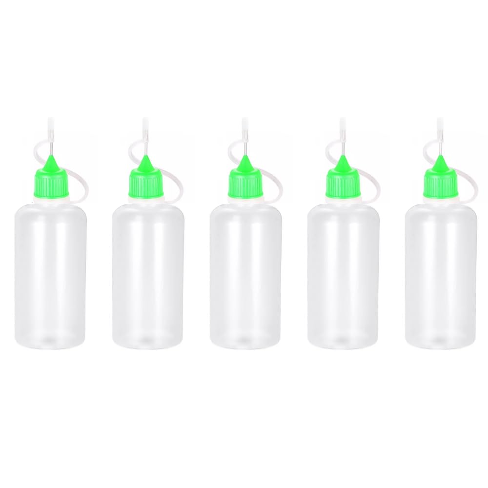 Wizard Vapes 5 x Empty Plastic Squeezable Liquid Dropper Filling Bottles E-Juice Quiling Oil Needle Tip LDPE (Green, 50ml)