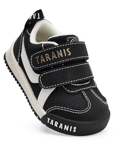 TARANIS Toddler Walking Shoes Flexible Sneakers with Dual Hook-and-Loop Straps & Grippy Rubber Sole for Active Kids 15-18Months C Black - image 1