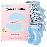 grace & stella - Preisgekrönte Augenpads gegen Augenringe, Aufhellende Eye Pads gegen Tränensäcke und Falten, Kühlende und Erfrischende Augen Pads Masken, Gel-Eyepads [24 Paare, Blau]
