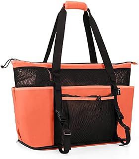 Fasrom Extra Large Mesh Beach Bag with Zipper Bottom, Family Beach Tote Bag with Wet and Dry Separation (Patent Pending), Orange