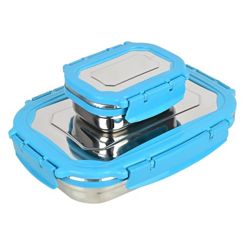 Image of Mumma's LIFE- Stainless Steel Lunch Box with Insulated Lunch Bag, Leak Proof Lunch Box for Office & College (Kiddy Blue, 910ML)
