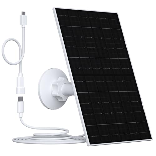 7W Solar Panel Compatible with EufyCam, 5V Solar Charger for Outdoor Rechargeable Battery Camera with USB-C & Micro USB Port, IP65 Waterproof, 360° Adjustable Mount, 7.2ft Cable, White