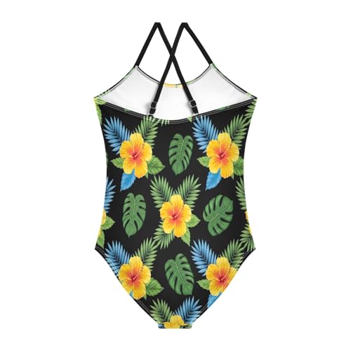 Tropical Leaves Hibiscus Flowers Swimming Suit for Girls, Summer Beach Swimsuit, 3-102