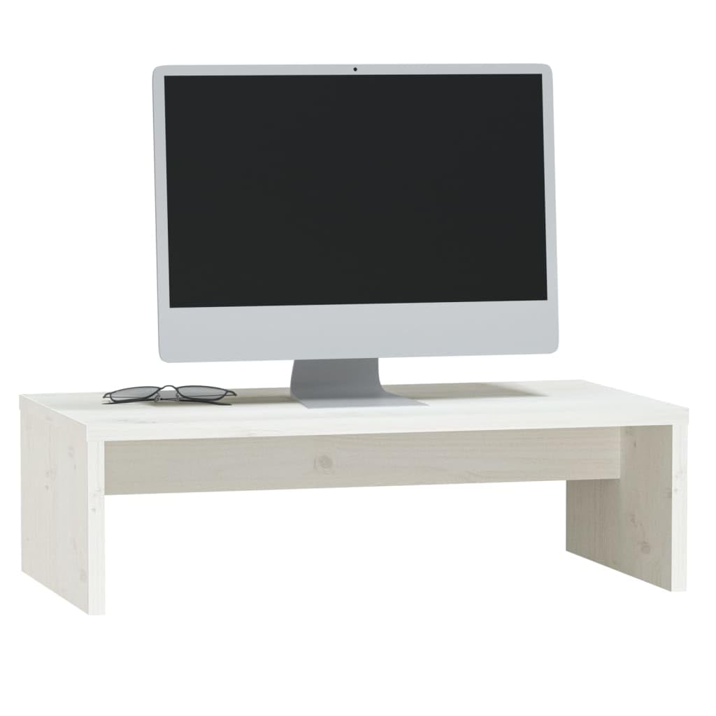 Stojak na monitor z litego drewna sosnowego 50 x 27 x 15 cm w kolorze białym – akcesoria biurowe akcesoria do ergonomicznej organizacji miejsca pracy i przechowywania