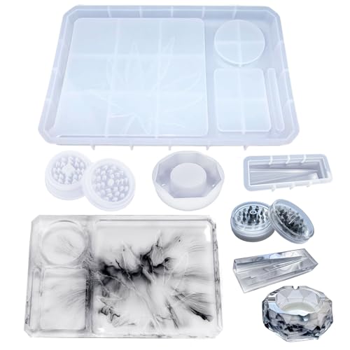 SHOSKY 5ps Epoxy Resin Mold Set Large Rolling Tray Mold and Grinder Mold for Grind and Storage DIY Resin Casting DIY Epoxy Kit