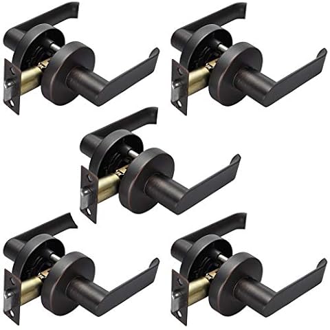 NB_Hardware Passage Lever Door Handle Slim Square Non-Locking Lever Set [for Hallway or Closet Doors] Reversible for Right & Left Sided Doors Heavy Duty Oil Rubbed Bronze Cover