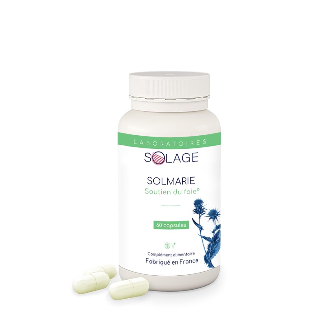 SOLMARIE Chardon-Marie 100% Silybine Haute Pureté - Absorption 5 FOIS supérieure à Silymarine via Etude - Cure détox du foie et digestion - 60 gélules Chardon Marie par le Laboratoire Français SOLAGE