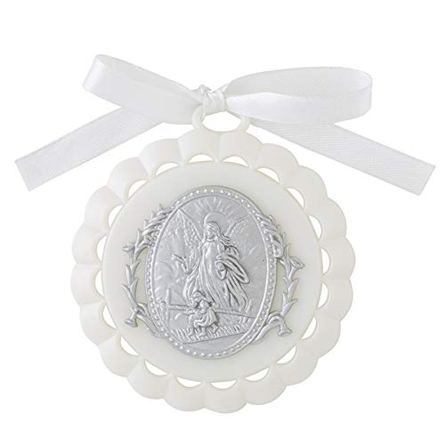 Médaille de berceau moulée avec ange gardien pour décoration de chambre de bébé, 8,9 cm (blanc)