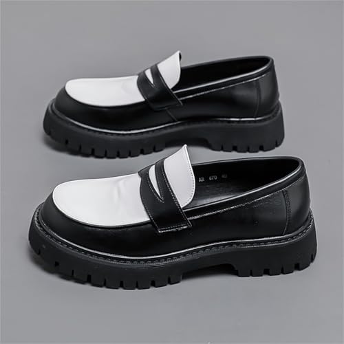 Mens Two Tone Leather Slip On Platform Penny Loafers Chunky Round Toe Non Slip Lug Sole Tassel Color Block Dress Shoes for Business Casual Work Daily Commute Party Prom Formal3