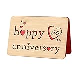 Della Stella Wooden 50th Anniversary Card,Handmade 50 Years Wedding Anniversary Greeting Cards,50th Golden anniversary card for Her,Him,Husband,Wife