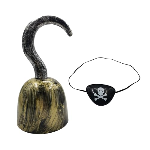 VIGUEUR Pirate Hook and Pirate Eye Patches Captain Hook Costume for Women Men
