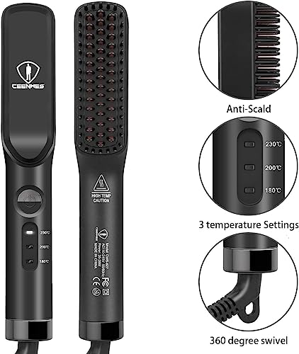 Ceenwes 3 in 1 Professional Beard Straightener with Beard Oil & Balm, Portable Hair Straightener Brush for Men & Women - Image 4