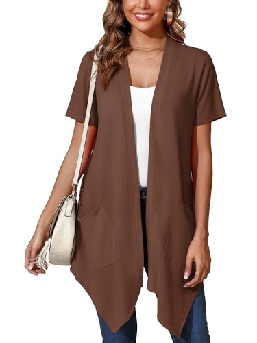 Women's Lightweight Open Front Cardigans Short Sleeve Casual Soft Drape Summer Cardigan With Pockets S-2XL
