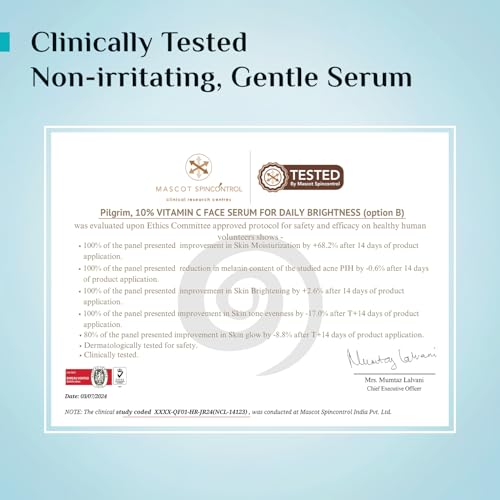 Pilgrim 10% Vitamin C Face Serum For Daily Brightness 10 ml | Face serum for glowing skin | Reduces Dark Spots & Evens Skin Tone | For Oily,... - Image 4