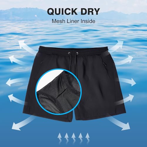 Aureonus Badehosen für Herren Badeshorts Herren Kurz Schnelltrocknen Kurze Schwimmhose Männer Strandhose Men Badehosen mit Mesh-Futter und Reissverschluss Schwarz M