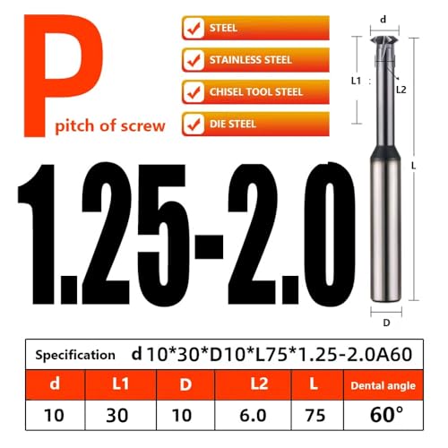 Image of Thread milling Cutter Metric Tooth Angle 60 Degrees is Suitable for Processing Stainless Steel Single Tooth Type can Process a Wide Range of pitch-D10xP1.25-2.0