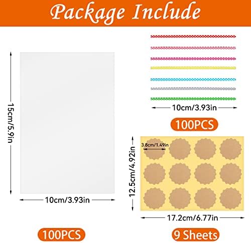 Cellophane Bags 100 Pcs 4x6 inch, Tikplus Small Plastic Gift Bags with Ties and Stickers, Clear Treat food Bags for Cookies,Cake,Candy Wrapping Sweet Bags