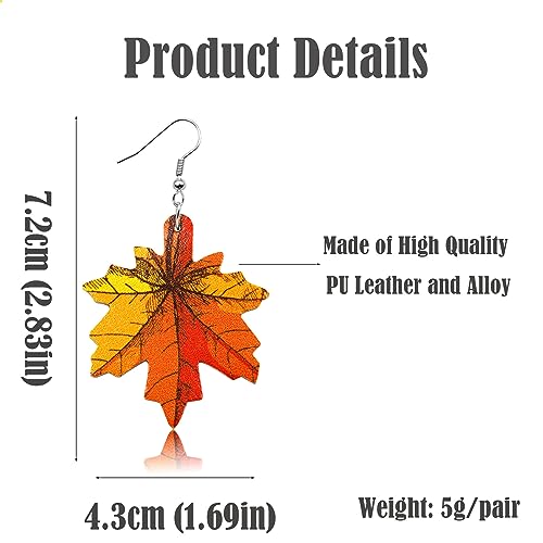 Nanafast Fall Thanksgiving Earrings for Women Leather Pumpkin Turkey Maple Leaf Shaped Thanksgiving Celebration Party Trendy Fall Dangle Fun Hook Earrings for Her Autumn Jewelry3