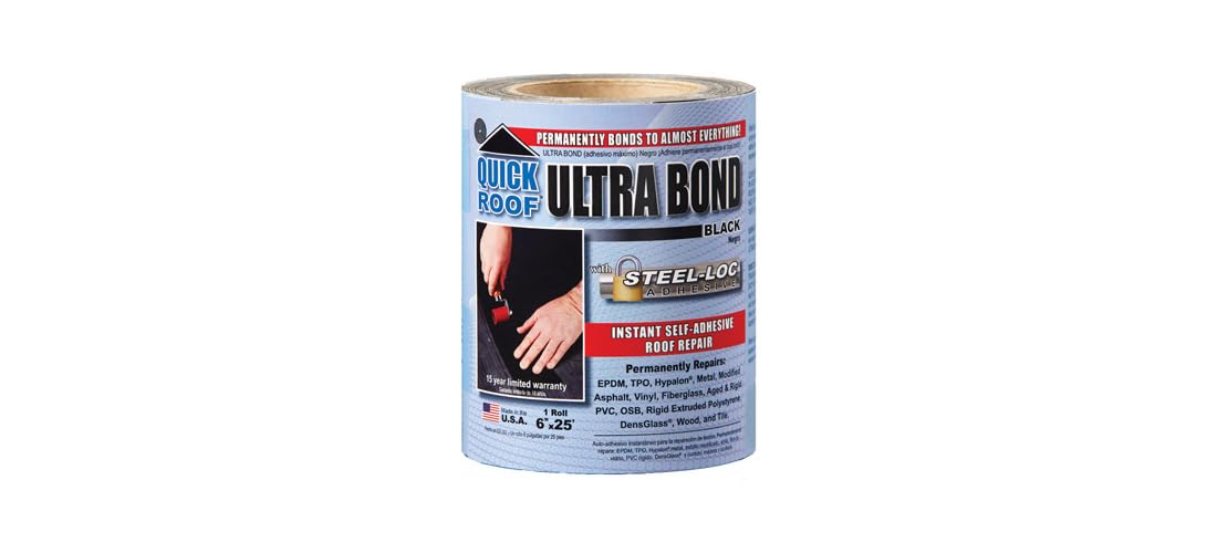 cofair products inc ubb625 Quick Roof, 6 -Inch x 25 -Feet, Black Ultra Bond, With Steel-Loc Adhesive, Instant Self-Adhesive Roof Repair