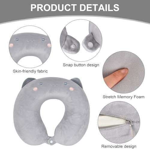 DecorDwell Almohada De Viaje, Cojín para Cuello Viaje Niño, Almohada De Espuma con Memoria, Almohada Cervicales Y Cuello De Viaje, con Máscara De Ojos Y Tapones, para Niños Y Adultos - imagen 3