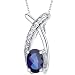 Peora Created Sapphire Pendant Necklace Sterling Silver 1.00 Carats Checker Cut