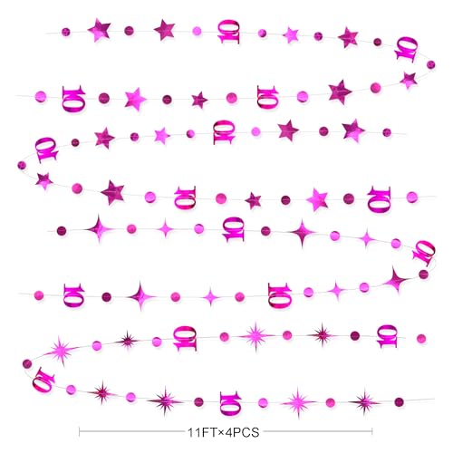 Image of Hot Pink 10th Birthday Decorations Number 10 Circle Dot Twinkle Star Garland Metallic Hanging Streamer Banner Backdrop for Girls Double Digits Ten Year Old Birthday 10th Anniversary Party Supplies