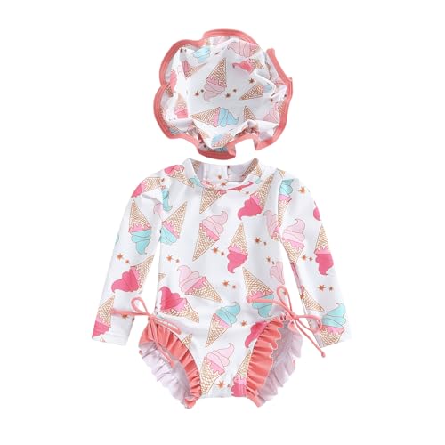 pengnight Toddler Baby Girl Swimsuit One-Piece Long Sleeve Ruffle Floral Print Rash Guard Zipper Bathing Suit Orange