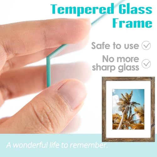 Image of Frametory, 11x14 Picture Frame With Mat for 8x10 Picture - High Definition Glass Wide Molding - Preinstalled Wall Mounting Hardware (Rustic Brown, 1 Pack)