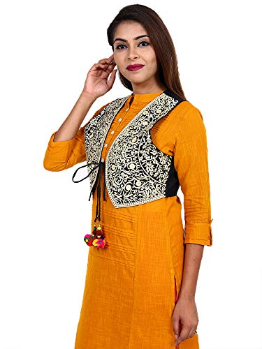 Image of Craft Trade Women's Cotton Embroidered Kutchi Jacket with Tassels Sleeveless Mirror Work