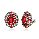 EVER FAITH Pendientes de clip vintage de cristal ovalado para mujer, estilo victoriano, brillantes, flores, art deco, clips, para bodas, bailes, fiestas, joyas de oro antiguo, Mittel, Cristal, Sin