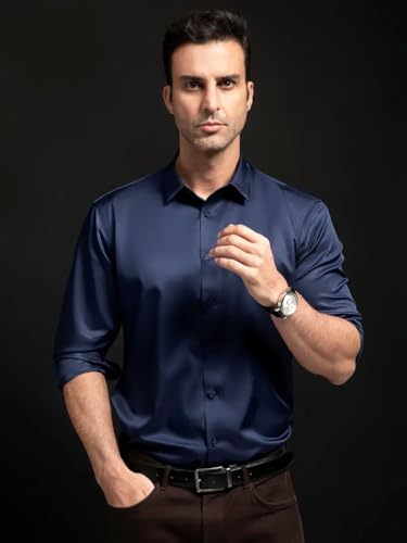 Image of IndoPrimo Men's Stylish Solid Satin Casual Shirt for Men Full Sleeve