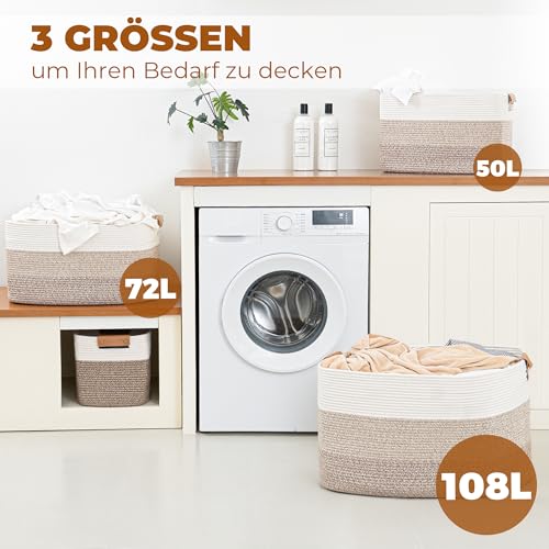 danpinera Wäschekorb, Korb Aufbewahrung, 72L Faltbarer Wäschekorb, Aufbewahrungskorb für Baby Spielzeug, Square Laundry Baskets, Korb Aufbewahrung für Decken, kissen, Gästehandtuchkorb Weiß und Braun