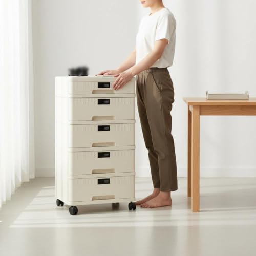 Image of HEAVENGLOW Desktop File Cabinet with Lock Dustproof Lockable Desktop Cabinet A4 Size Compatible Locking Storage Drawer for Students, Dorm Room Tall 5-Layer